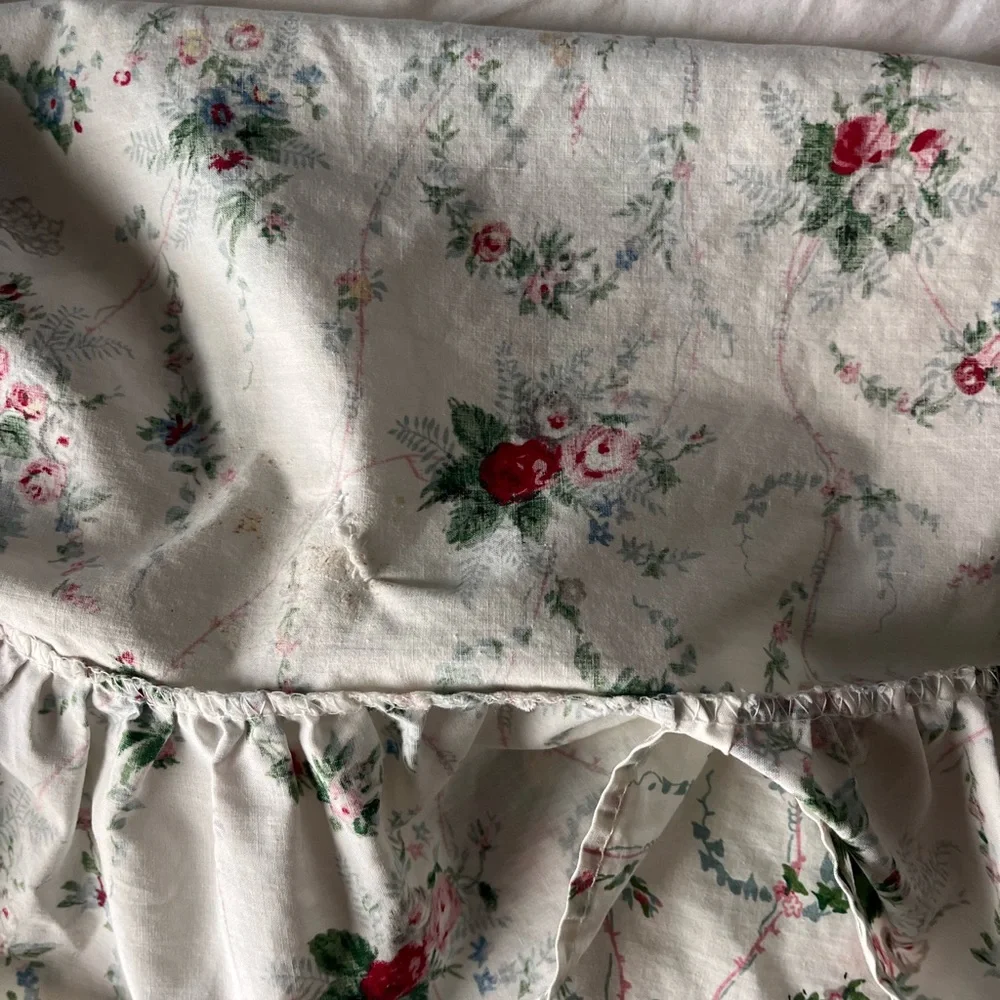 Ralph Lauren vintage Blaine Elaine floral flat sheet with ruffles size full